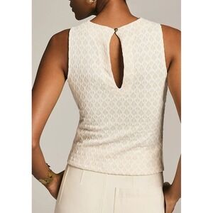 Anthropologie Twist-Front Jacquard Top Cream Tan Geometric Sleeveless Shell L